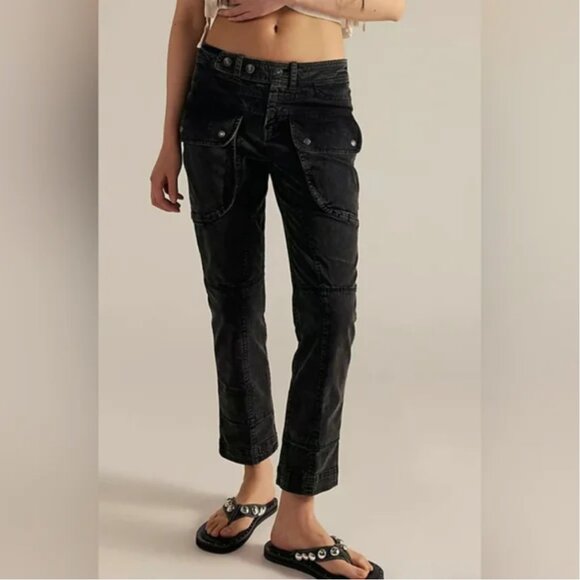 Free People We The Free Hot In It Cargo Moto Pants Black size 4 - Picture 1 of 7